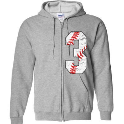 3rd Birthday Baseball Big Number Three 3 Year Old Full Zip Hoodie