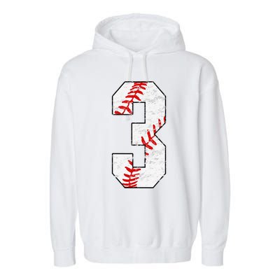 3rd Birthday Baseball Big Number Three 3 Year Old Garment-Dyed Fleece Hoodie