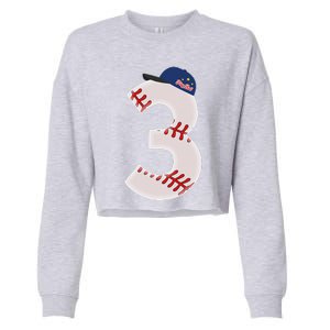 3rd Birthday Baseball Big Number 3 Year Old Cropped Pullover Crew