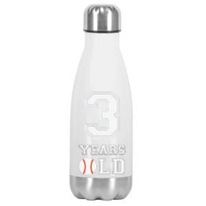 3rd Birthday Baseball Big Number Three 3 Year Old Cute Funny Stainless Steel Insulated Water Bottle