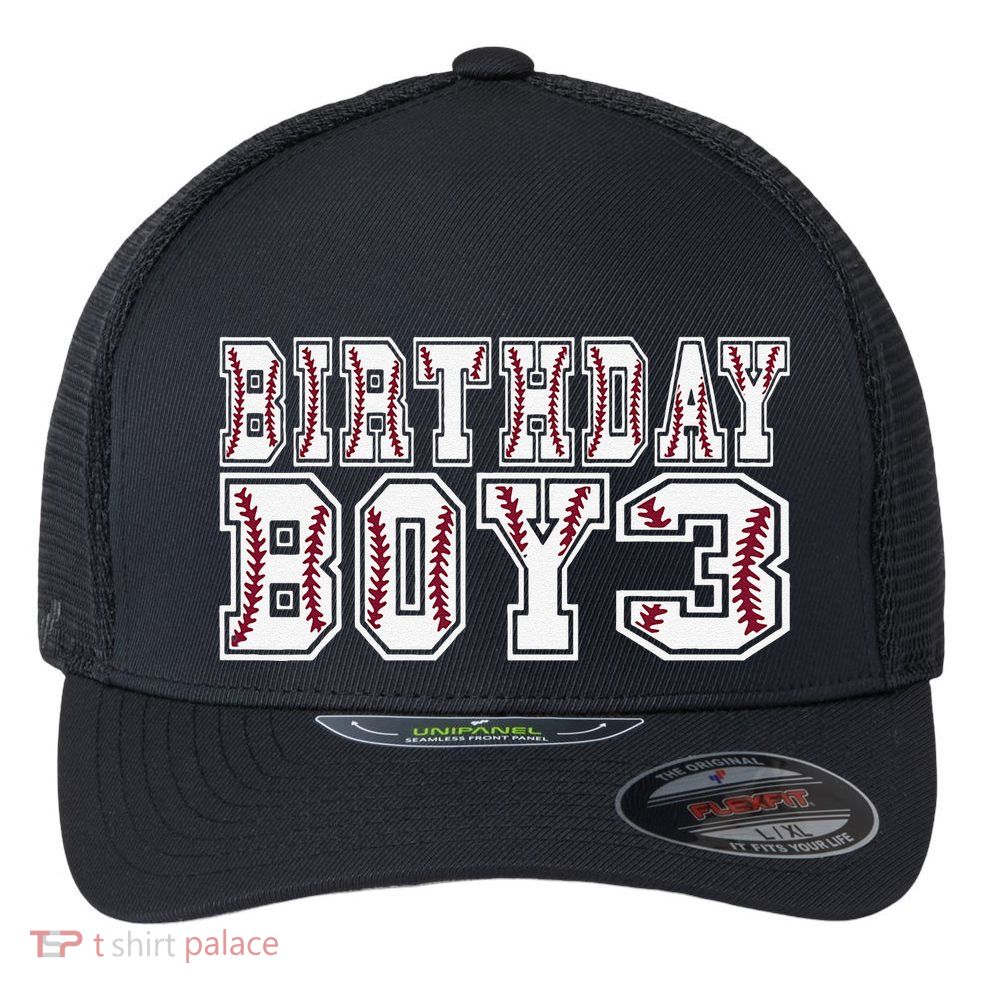 3rd Birthday Baseball Big Number Three 3 Year Old Day Funny Flexfit Unipanel Trucker Cap