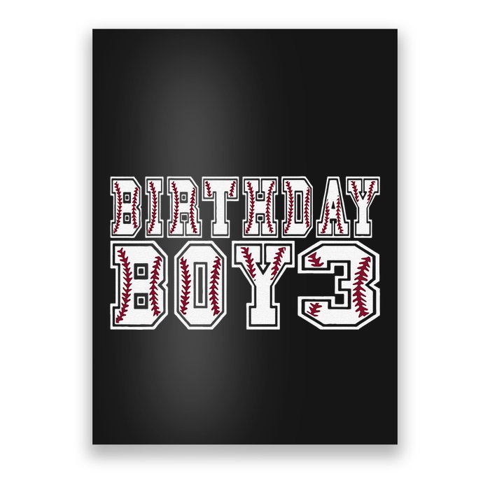 3rd Birthday Baseball Big Number Three 3 Year Old Day Funny Poster