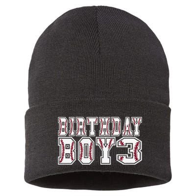 3rd Birthday Baseball Big Number Three 3 Year Old Day Funny Sustainable Knit Beanie