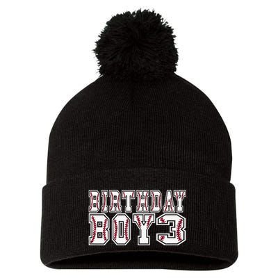 3rd Birthday Baseball Big Number Three 3 Year Old Day Funny Pom Pom 12in Knit Beanie