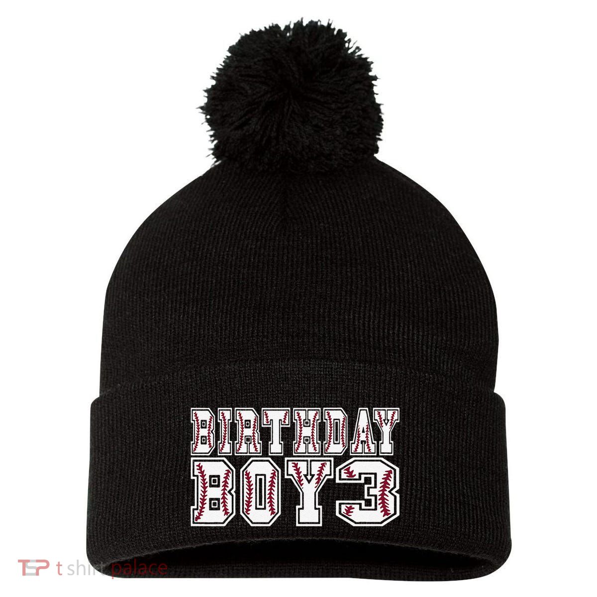 3rd Birthday Baseball Big Number Three 3 Year Old Day Funny Pom Pom 12in Knit Beanie