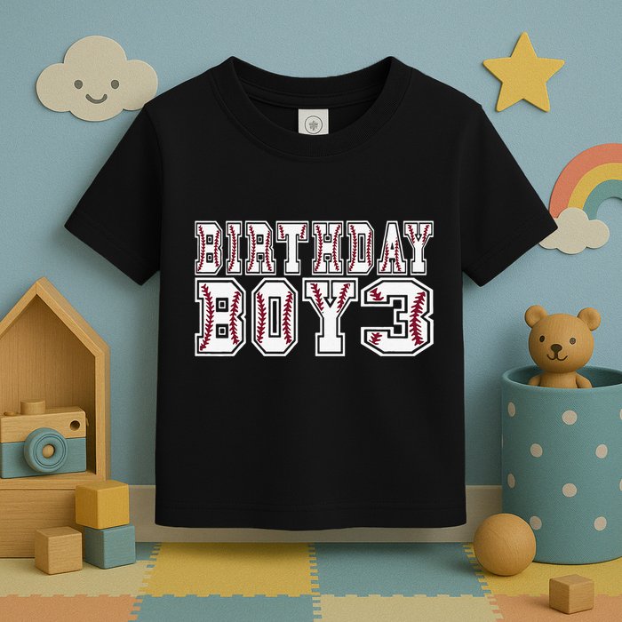 3rd Birthday Baseball Big Number Three 3 Year Old Day Funny Toddler T-Shirt