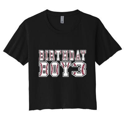 3rd Birthday Baseball Big Number Three 3 Year Old Day Funny Crop Top