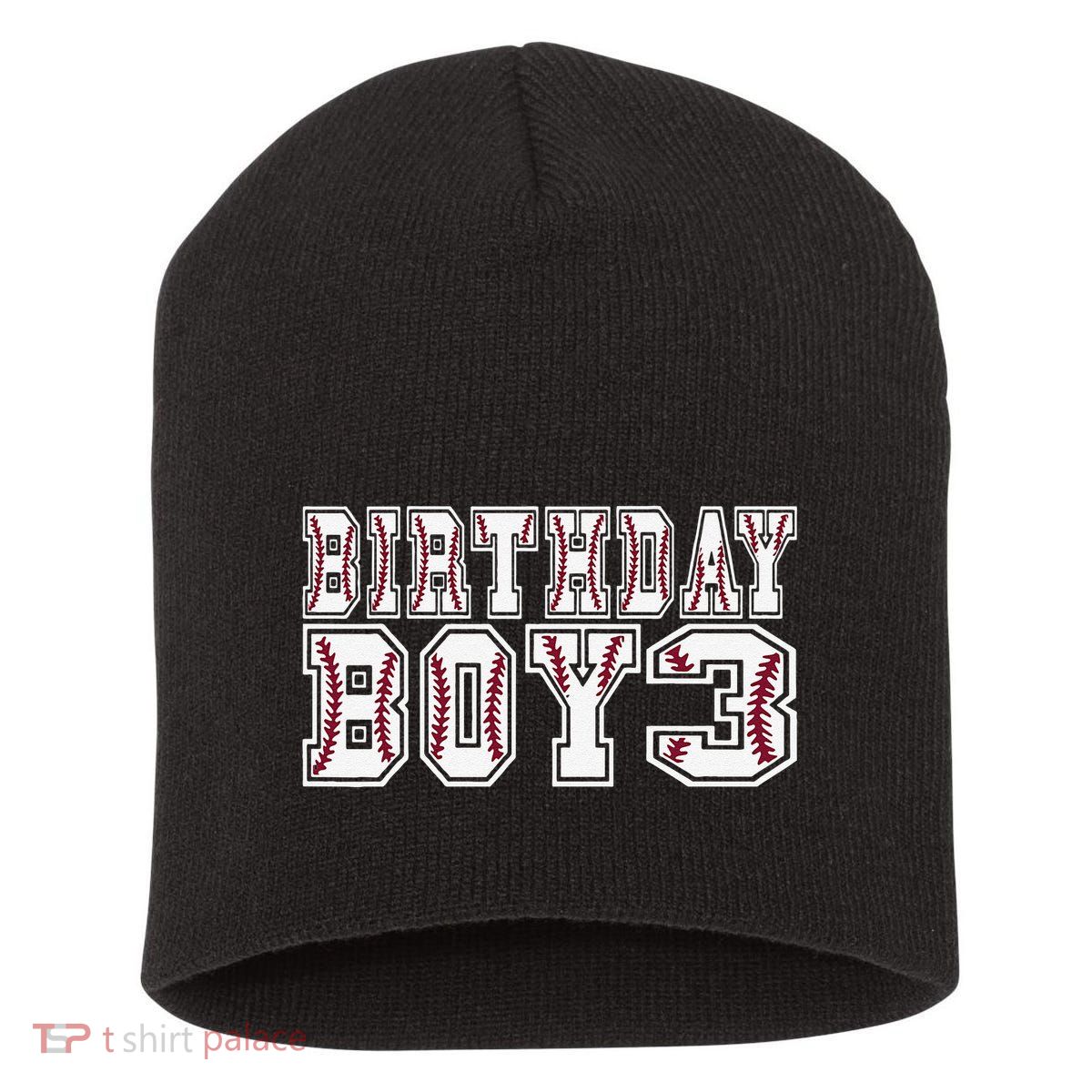 3rd Birthday Baseball Big Number Three 3 Year Old Day Funny Short Acrylic Beanie