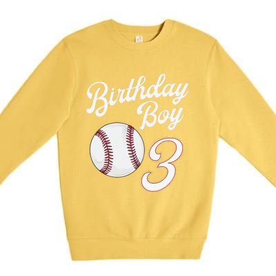 3rd Birthday Baseball Big Number Three 3 Year Old Day Gift Premium Crewneck Sweatshirt