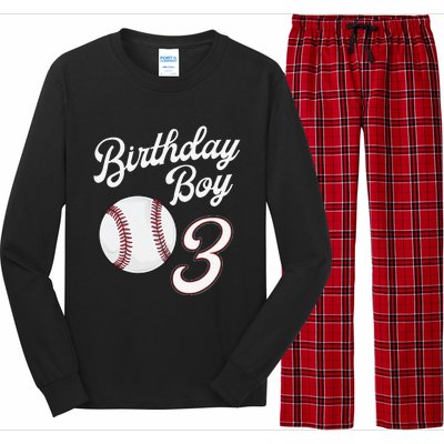 3rd Birthday Baseball Big Number Three 3 Year Old Day Gift Long Sleeve Pajama Set