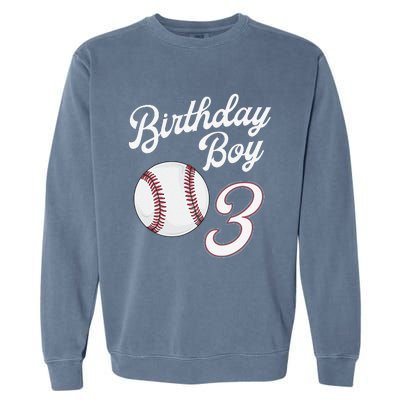 3rd Birthday Baseball Big Number Three 3 Year Old Day Gift Garment-Dyed Sweatshirt