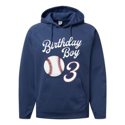 3rd Birthday Baseball Big Number Three 3 Year Old Day Gift Performance Fleece Hoodie