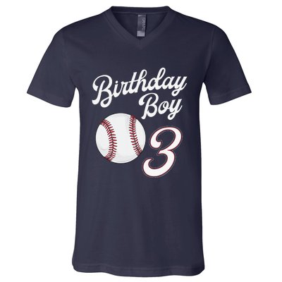 3rd Birthday Baseball Big Number Three 3 Year Old Day Gift V-Neck T-Shirt