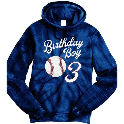 3rd Birthday Baseball Big Number Three 3 Year Old Day Gift Tie Dye Hoodie