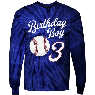 3rd Birthday Baseball Big Number Three 3 Year Old Day Gift Tie-Dye Long Sleeve Shirt