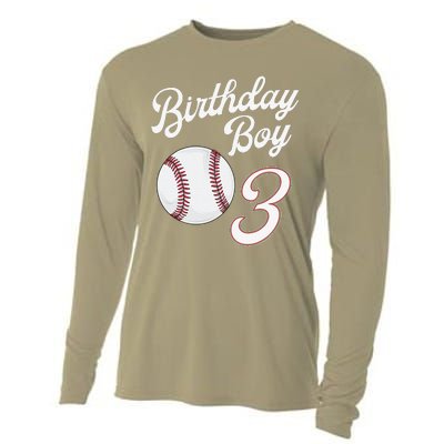 3rd Birthday Baseball Big Number Three 3 Year Old Day Gift Cooling Performance Long Sleeve Crew