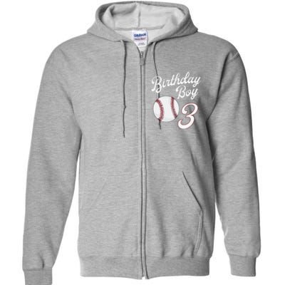 3rd Birthday Baseball Big Number Three 3 Year Old Day Gift Full Zip Hoodie