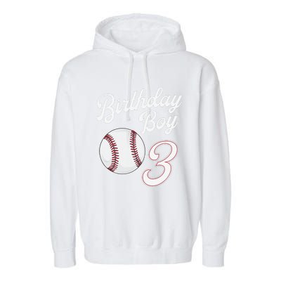 3rd Birthday Baseball Big Number Three 3 Year Old Day Gift Garment-Dyed Fleece Hoodie