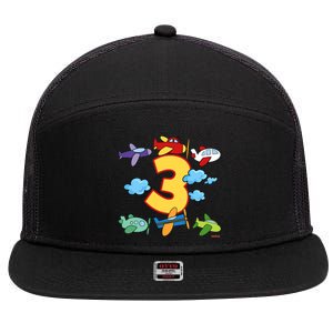 3rd Birthday Boy Airplane Pilot 3 Years Birthday 7 Panel Mesh Trucker Snapback Hat