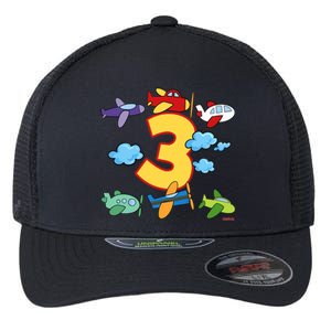 3rd Birthday Boy Airplane Pilot 3 Years Birthday Flexfit Unipanel Trucker Cap