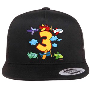 3rd Birthday Boy Airplane Pilot 3 Years Birthday Flat Bill Trucker Hat