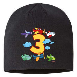 3rd Birthday Boy Airplane Pilot 3 Years Birthday Sustainable Beanie