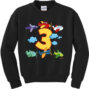 3rd Birthday Boy Airplane Pilot 3 Years Birthday Kids Sweatshirt