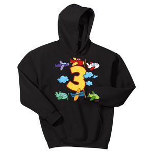 3rd Birthday Boy Airplane Pilot 3 Years Birthday Kids Hoodie