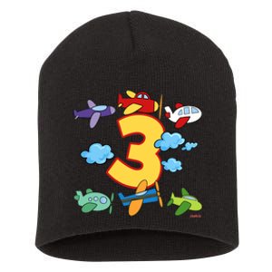 3rd Birthday Boy Airplane Pilot 3 Years Birthday Short Acrylic Beanie