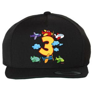 3rd Birthday Boy Airplane Pilot 3 Years Birthday Wool Snapback Cap