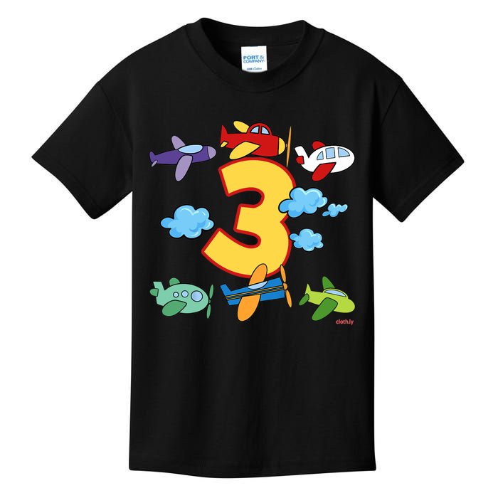 3rd Birthday Boy Airplane Pilot 3 Years Birthday Kids T-Shirt