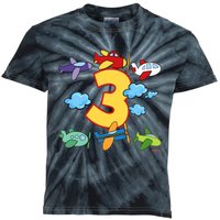 3rd Birthday Boy Airplane Pilot 3 Years Birthday Kids Tie-Dye T-Shirt