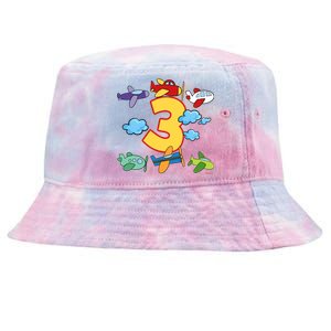 3rd Birthday Boy Airplane Pilot 3 Years Birthday Tie-Dyed Bucket Hat