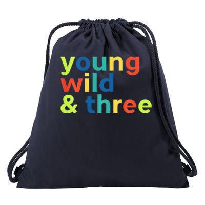 3rd Birthday Boy Funny Young Wild & Three Drawstring Bag