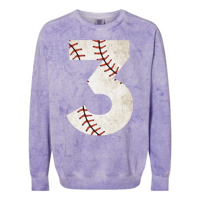 3rd Birthday Baseball Big Number Three 3 Year Old Colorblast Crewneck Sweatshirt