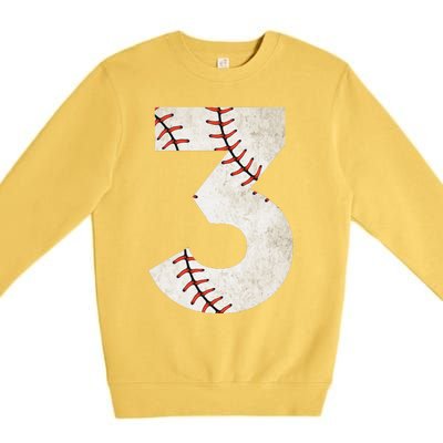 3rd Birthday Baseball Big Number Three 3 Year Old Premium Crewneck Sweatshirt