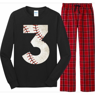 3rd Birthday Baseball Big Number Three 3 Year Old Long Sleeve Pajama Set