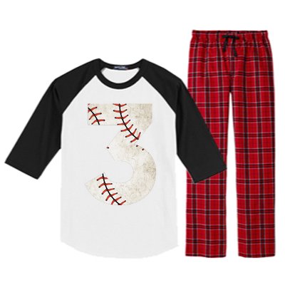 3rd Birthday Baseball Big Number Three 3 Year Old Raglan Sleeve Pajama Set