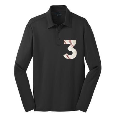 3rd Birthday Baseball Big Number Three 3 Year Old Silk Touch Performance Long Sleeve Polo