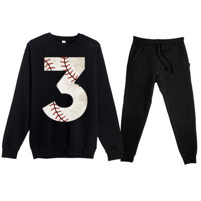 3rd Birthday Baseball Big Number Three 3 Year Old Premium Crewneck Sweatsuit Set