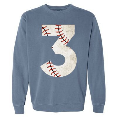 3rd Birthday Baseball Big Number Three 3 Year Old Garment-Dyed Sweatshirt