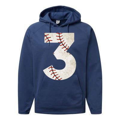 3rd Birthday Baseball Big Number Three 3 Year Old Performance Fleece Hoodie