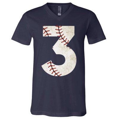 3rd Birthday Baseball Big Number Three 3 Year Old V-Neck T-Shirt