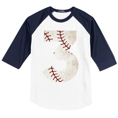 3rd Birthday Baseball Big Number Three 3 Year Old Baseball Sleeve Shirt