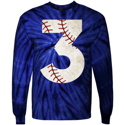 3rd Birthday Baseball Big Number Three 3 Year Old Tie-Dye Long Sleeve Shirt