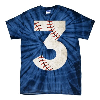 3rd Birthday Baseball Big Number Three 3 Year Old Tie-Dye T-Shirt