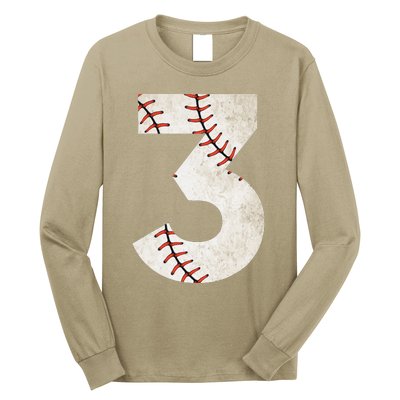 3rd Birthday Baseball Big Number Three 3 Year Old Long Sleeve Shirt