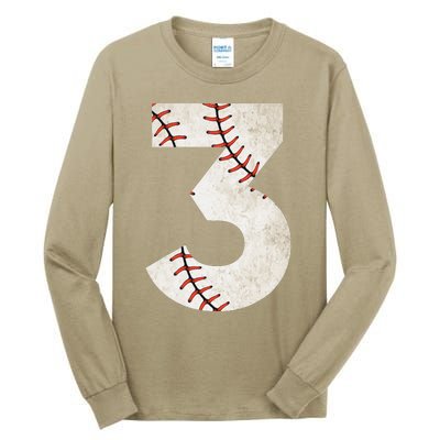 3rd Birthday Baseball Big Number Three 3 Year Old Tall Long Sleeve T-Shirt