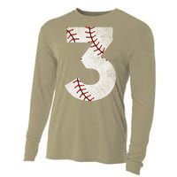 3rd Birthday Baseball Big Number Three 3 Year Old Cooling Performance Long Sleeve Crew