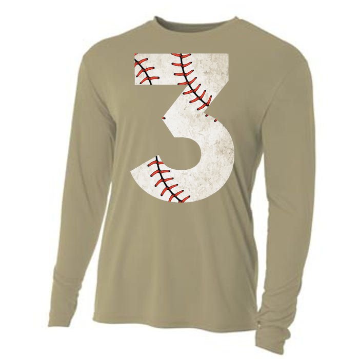 3rd Birthday Baseball Big Number Three 3 Year Old Cooling Performance Long Sleeve Crew